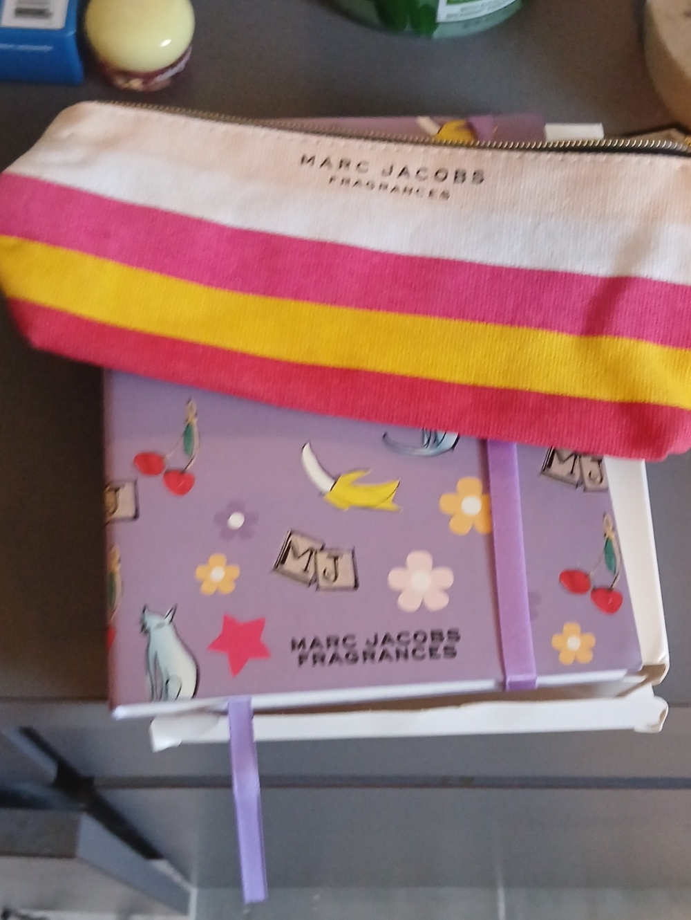 Marc Jacobs Canvas Stripe Zip Pouch in Pink, Yellow, White& Journal